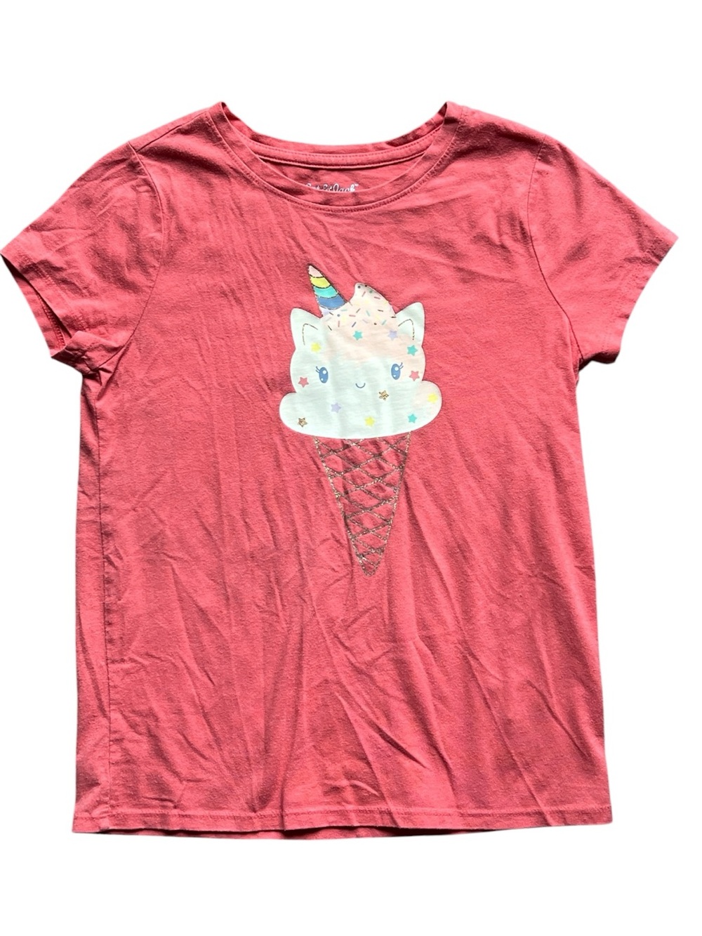 Cat & Jack Coral Unicorn Ice Cream Graphic Tee Size M 7/8